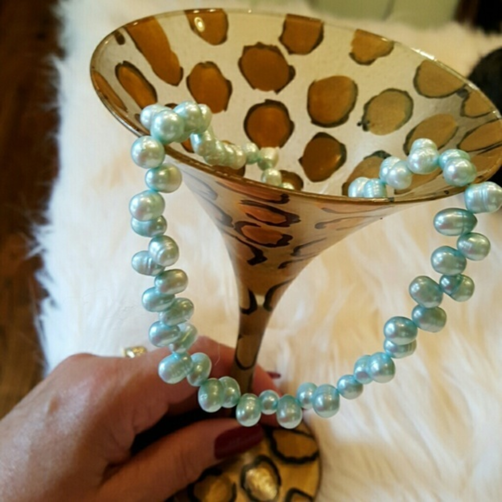 MINT COLORED 16INCH PEARL CHOKER NECKLACE